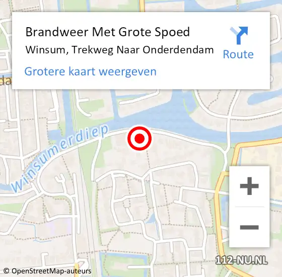 Locatie op kaart van de 112 melding: Brandweer Met Grote Spoed Naar Winsum, Trekweg Naar Onderdendam op 8 januari 2016 19:10