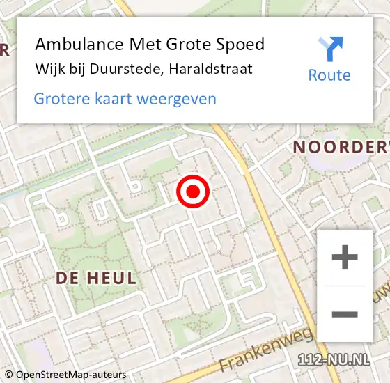 Locatie op kaart van de 112 melding: Ambulance Met Grote Spoed Naar Wijk bij Duurstede, Haraldstraat op 8 januari 2016 19:41