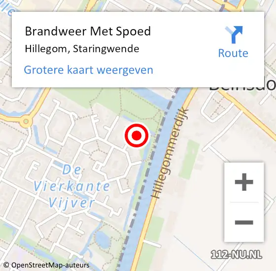 Locatie op kaart van de 112 melding: Brandweer Met Spoed Naar Hillegom, Staringwende op 8 januari 2016 20:13