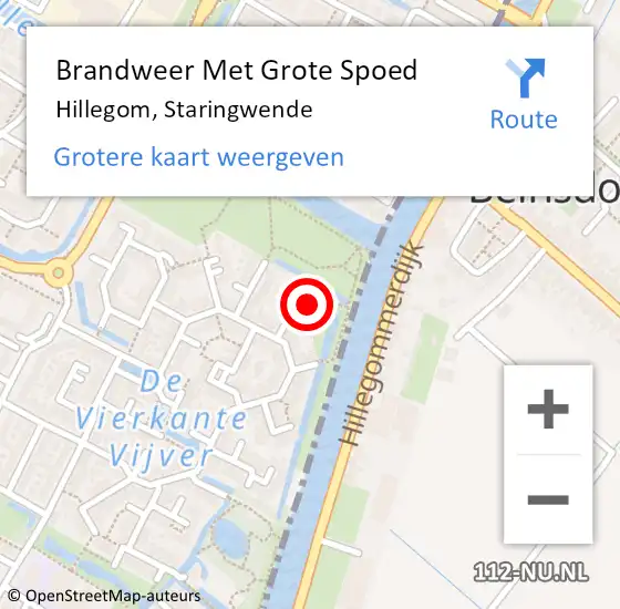 Locatie op kaart van de 112 melding: Brandweer Met Grote Spoed Naar Hillegom, Staringwende op 8 januari 2016 20:15