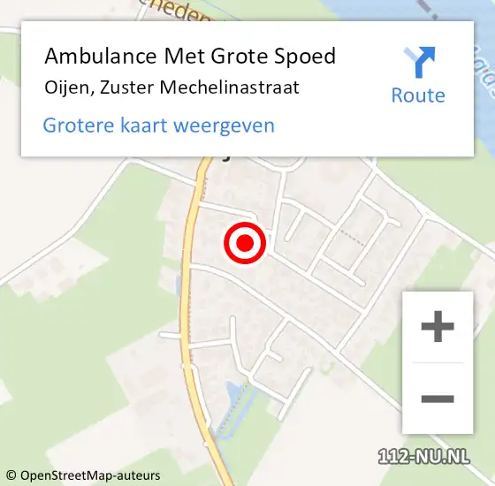 Locatie op kaart van de 112 melding: Ambulance Met Grote Spoed Naar Oijen, Zuster Mechelinastraat op 8 januari 2016 22:59