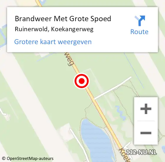 Locatie op kaart van de 112 melding: Brandweer Met Grote Spoed Naar Ruinerwold, Koekangerweg op 8 januari 2016 23:21