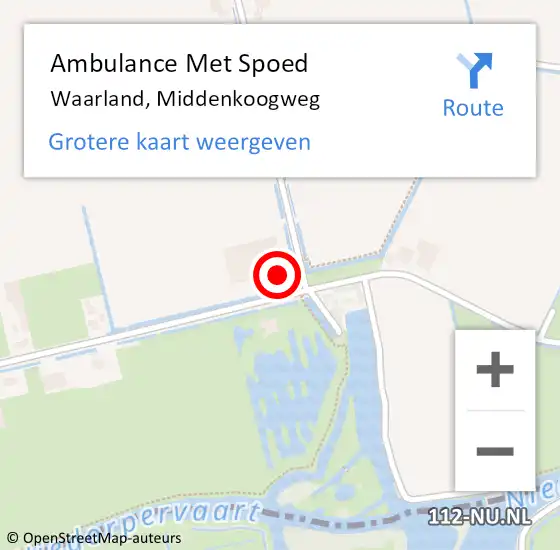 Locatie op kaart van de 112 melding: Ambulance Met Spoed Naar Waarland, Middenkoogweg op 8 januari 2016 23:41