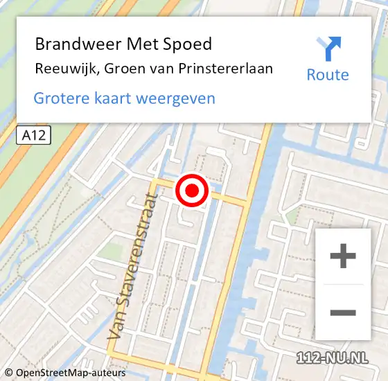 Locatie op kaart van de 112 melding: Brandweer Met Spoed Naar Reeuwijk, Groen van Prinstererlaan op 8 januari 2016 23:47