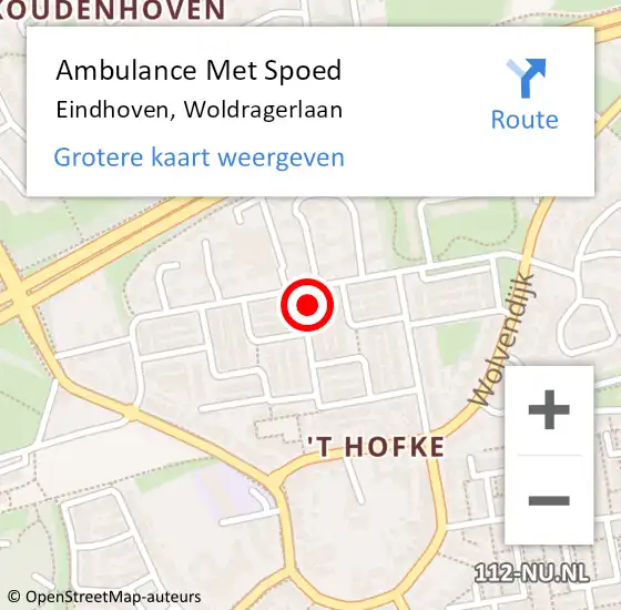 Locatie op kaart van de 112 melding: Ambulance Met Spoed Naar Eindhoven, Woldragerlaan op 9 januari 2016 00:48