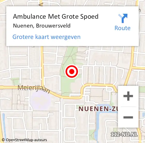 Locatie op kaart van de 112 melding: Ambulance Met Grote Spoed Naar Nuenen, Brouwersveld op 9 januari 2016 02:29