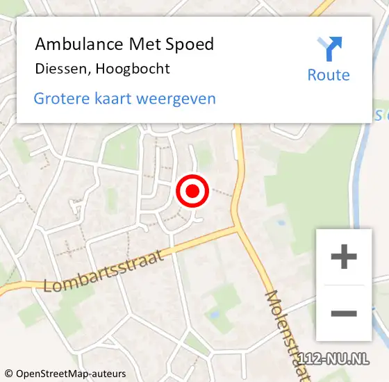 Locatie op kaart van de 112 melding: Ambulance Met Spoed Naar Diessen, Hoogbocht op 9 januari 2016 06:33