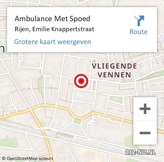 Locatie op kaart van de 112 melding: Ambulance Met Spoed Naar Rijen, Emilie Knappertstraat op 9 januari 2016 08:54