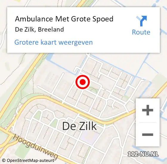 Locatie op kaart van de 112 melding: Ambulance Met Grote Spoed Naar De Zilk, Breeland op 9 januari 2016 09:07