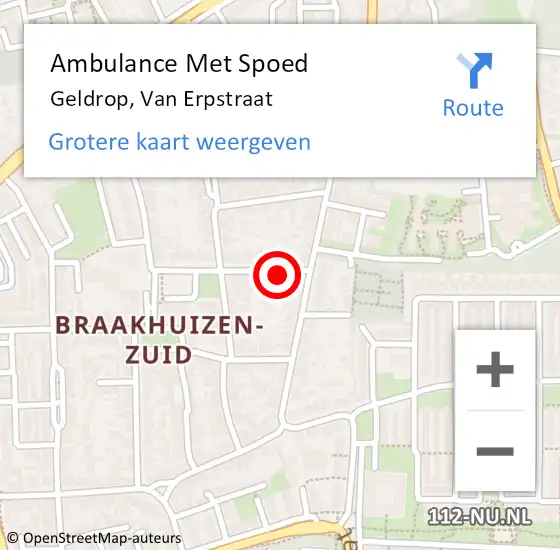 Locatie op kaart van de 112 melding: Ambulance Met Spoed Naar Geldrop, Van Erpstraat op 9 januari 2016 09:23