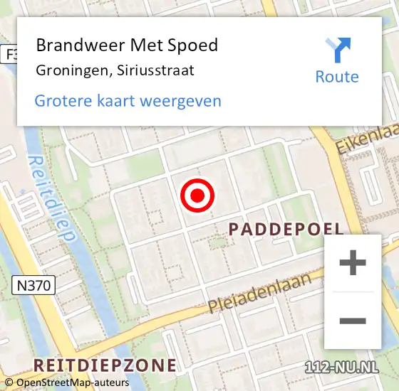 Locatie op kaart van de 112 melding: Brandweer Met Spoed Naar Groningen, Siriusstraat op 9 januari 2016 09:29