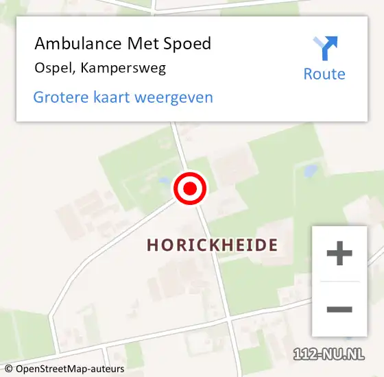 Locatie op kaart van de 112 melding: Ambulance Met Spoed Naar Ospel, Kampersweg op 9 januari 2016 09:41