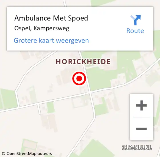 Locatie op kaart van de 112 melding: Ambulance Met Spoed Naar Ospel, Kampersweg op 9 januari 2016 10:02