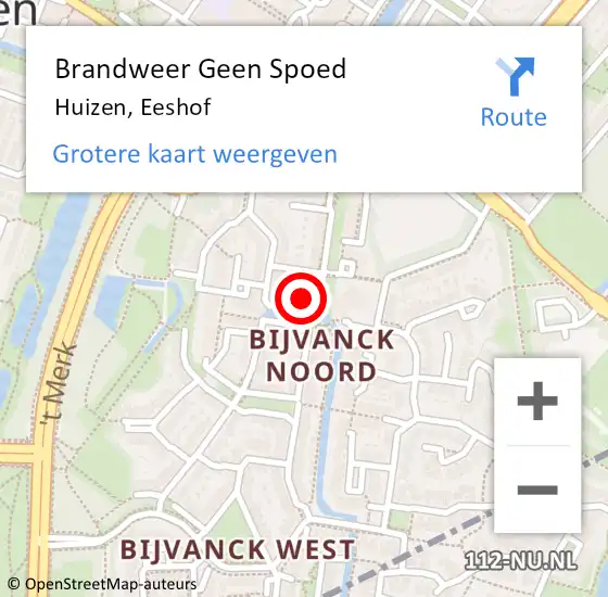 Locatie op kaart van de 112 melding: Brandweer Geen Spoed Naar Huizen, Eeshof op 9 januari 2016 10:09