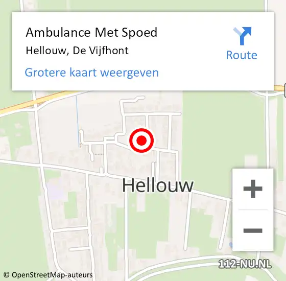 Locatie op kaart van de 112 melding: Ambulance Met Spoed Naar Hellouw, De Vijfhont op 9 januari 2016 11:55