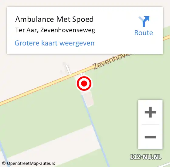 Locatie op kaart van de 112 melding: Ambulance Met Spoed Naar Ter Aar, Zevenhovenseweg op 9 januari 2016 12:03