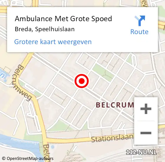 Locatie op kaart van de 112 melding: Ambulance Met Grote Spoed Naar Breda, Speelhuislaan op 9 januari 2016 12:07