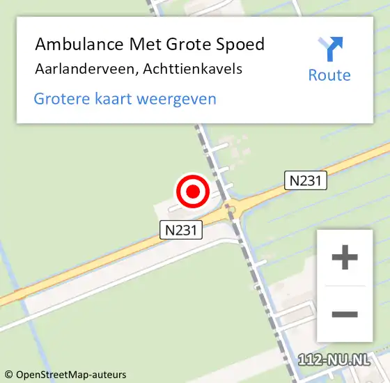 Locatie op kaart van de 112 melding: Ambulance Met Grote Spoed Naar Aarlanderveen, Achttienkavels op 9 januari 2016 12:17