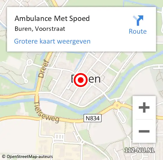 Locatie op kaart van de 112 melding: Ambulance Met Spoed Naar Buren, Voorstraat op 9 januari 2016 12:39