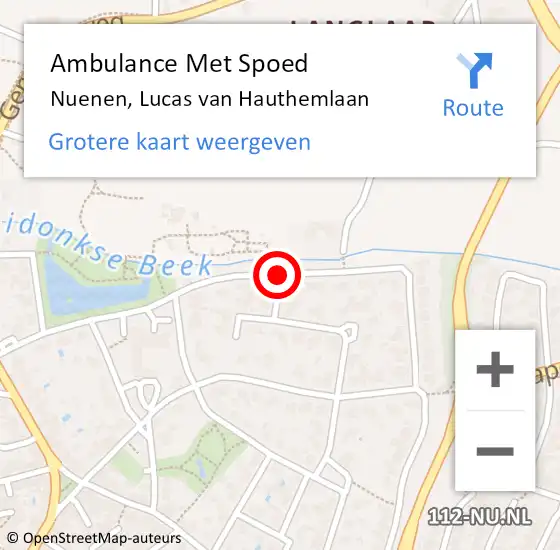 Locatie op kaart van de 112 melding: Ambulance Met Spoed Naar Nuenen, Lucas Van Hauthemlaan op 9 januari 2016 12:54