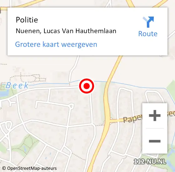 Locatie op kaart van de 112 melding: Politie Nuenen, Lucas Van Hauthemlaan op 9 januari 2016 13:00