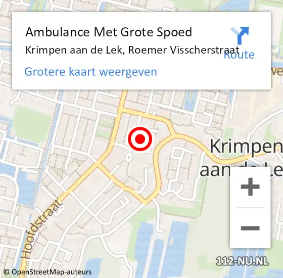 Locatie op kaart van de 112 melding: Ambulance Met Grote Spoed Naar Krimpen aan de Lek, Roemer Visscherstraat op 9 januari 2016 13:31