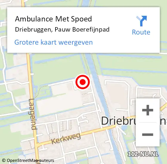 Locatie op kaart van de 112 melding: Ambulance Met Spoed Naar Driebruggen, Pauw Boerefijnpad op 9 januari 2016 14:59