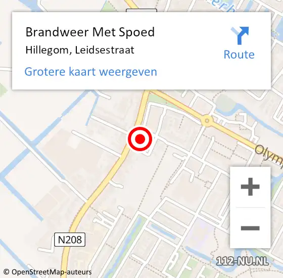 Locatie op kaart van de 112 melding: Brandweer Met Spoed Naar Hillegom, Leidsestraat op 9 januari 2016 15:20