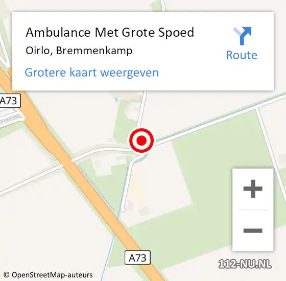 Locatie op kaart van de 112 melding: Ambulance Met Grote Spoed Naar Oirlo, Bremmenkamp op 9 januari 2016 15:28