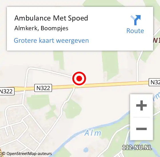 Locatie op kaart van de 112 melding: Ambulance Met Spoed Naar Almkerk, Boompjes op 9 januari 2016 15:59