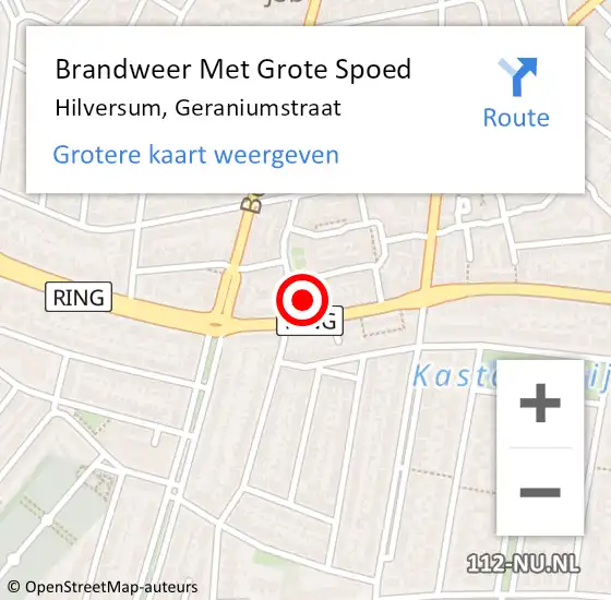 Locatie op kaart van de 112 melding: Brandweer Met Grote Spoed Naar Hilversum, Geraniumstraat op 9 januari 2016 16:31