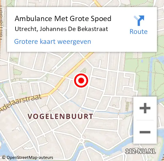 Locatie op kaart van de 112 melding: Ambulance Met Grote Spoed Naar Utrecht, Johannes De Bekastraat op 2 december 2013 18:21