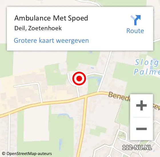 Locatie op kaart van de 112 melding: Ambulance Met Spoed Naar Deil, Zoetenhoek op 9 januari 2016 19:44