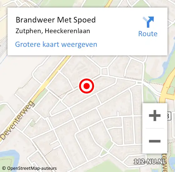 Locatie op kaart van de 112 melding: Brandweer Met Spoed Naar Zutphen, Heeckerenlaan op 9 januari 2016 22:01