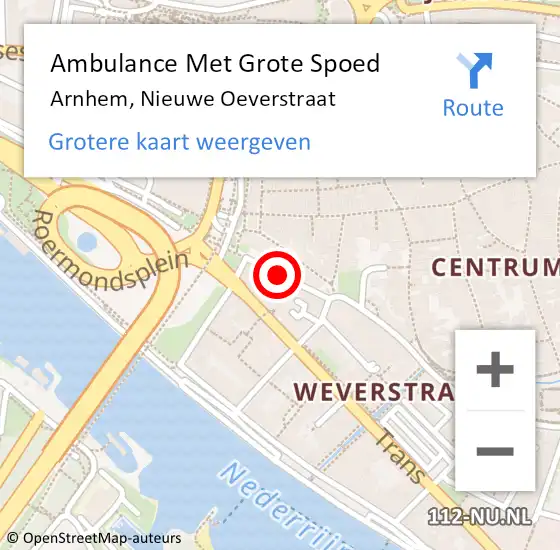 Locatie op kaart van de 112 melding: Ambulance Met Grote Spoed Naar Arnhem, Nieuwe Oeverstraat op 9 januari 2016 22:33