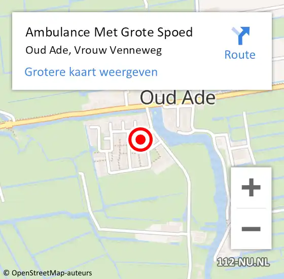 Locatie op kaart van de 112 melding: Ambulance Met Grote Spoed Naar Oud Ade, Vrouw Venneweg op 10 januari 2016 00:22