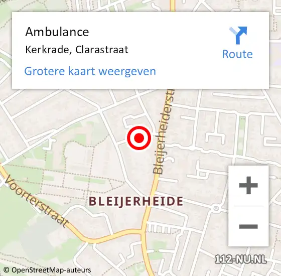 Locatie op kaart van de 112 melding: Ambulance Kerkrade, Clarastraat op 2 december 2013 18:52