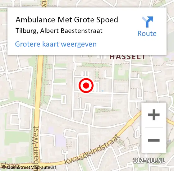 Locatie op kaart van de 112 melding: Ambulance Met Grote Spoed Naar Tilburg, Albert Baestenstraat op 10 januari 2016 10:08