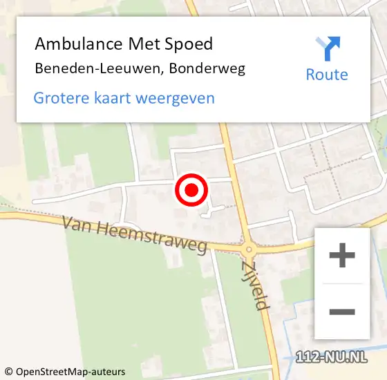 Locatie op kaart van de 112 melding: Ambulance Met Spoed Naar Beneden-Leeuwen, Bonderweg op 10 januari 2016 13:38