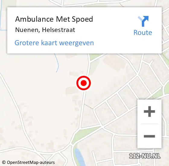 Locatie op kaart van de 112 melding: Ambulance Met Spoed Naar Nuenen, Helsestraat op 10 januari 2016 14:01