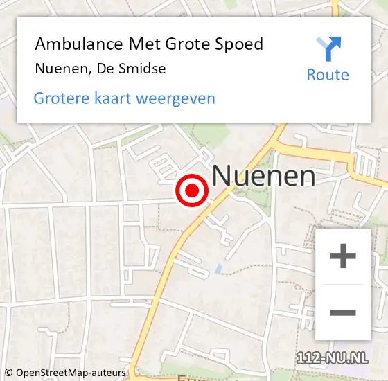 Locatie op kaart van de 112 melding: Ambulance Met Grote Spoed Naar Nuenen, De Smidse op 10 januari 2016 14:09