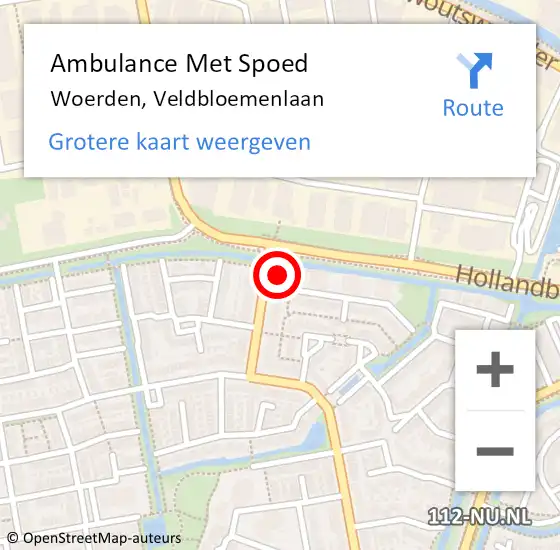 Locatie op kaart van de 112 melding: Ambulance Met Spoed Naar Woerden, Veldbloemenlaan op 10 januari 2016 15:15