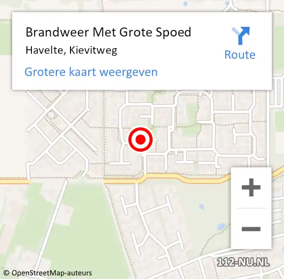 Locatie op kaart van de 112 melding: Brandweer Met Grote Spoed Naar Havelte, Kievitweg op 10 januari 2016 15:59