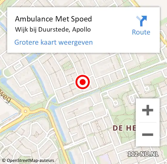 Locatie op kaart van de 112 melding: Ambulance Met Spoed Naar Wijk bij Duurstede, Apollo op 10 januari 2016 17:17