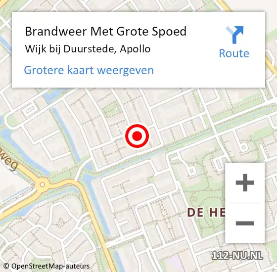 Locatie op kaart van de 112 melding: Brandweer Met Grote Spoed Naar Wijk bij Duurstede, Apollo op 10 januari 2016 17:44