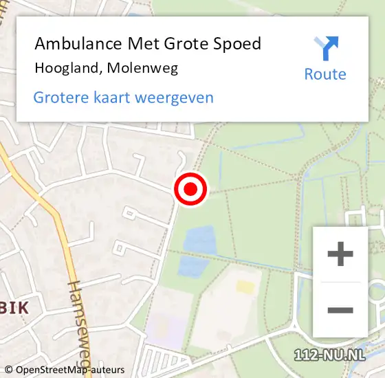 Locatie op kaart van de 112 melding: Ambulance Met Grote Spoed Naar Hoogland, Molenweg op 10 januari 2016 17:50