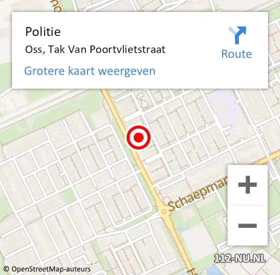 Locatie op kaart van de 112 melding: Politie Oss, Tak Van Poortvlietstraat op 10 januari 2016 18:36