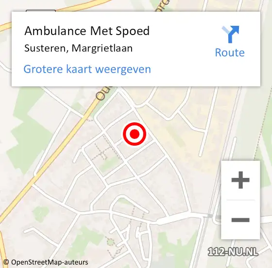 Locatie op kaart van de 112 melding: Ambulance Met Spoed Naar Susteren, Margrietlaan op 10 januari 2016 19:13