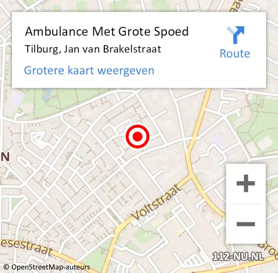 Locatie op kaart van de 112 melding: Ambulance Met Grote Spoed Naar Tilburg, Jan van Brakelstraat op 10 januari 2016 22:31