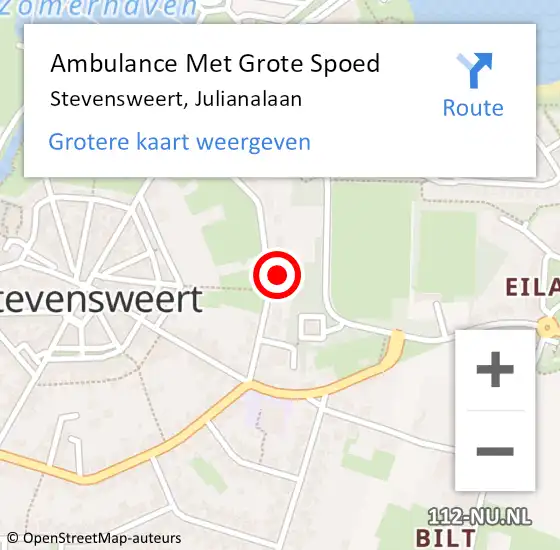 Locatie op kaart van de 112 melding: Ambulance Met Grote Spoed Naar Stevensweert, Julianalaan op 10 januari 2016 23:07